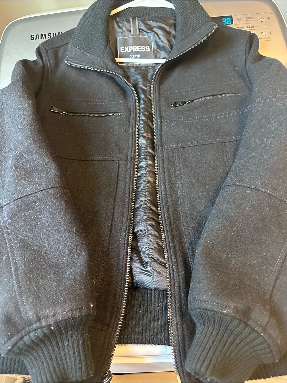 Express Men's Black Wool-Blend Zip-Up Jacket